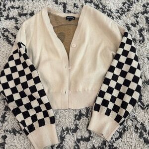 Smiley Face cardigan with Checkered Sleeves